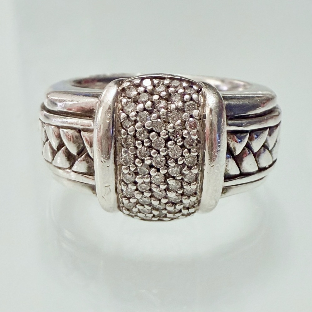 SCOTT KAY DIAMOND STERLING SILVER BASKETWEAVE EQUESTRIAN LADY'S RING